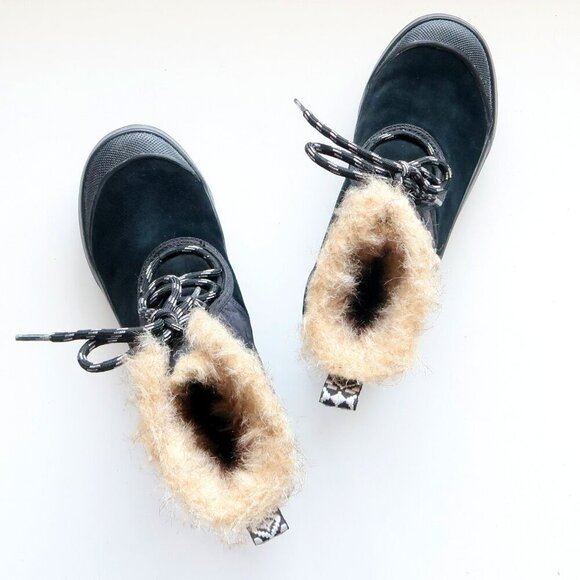 Clarks Suede Leather Nylon Rubber Fur Waterproof Lace-up Winter Rain Boots 7.5 - Picture 13 of 16